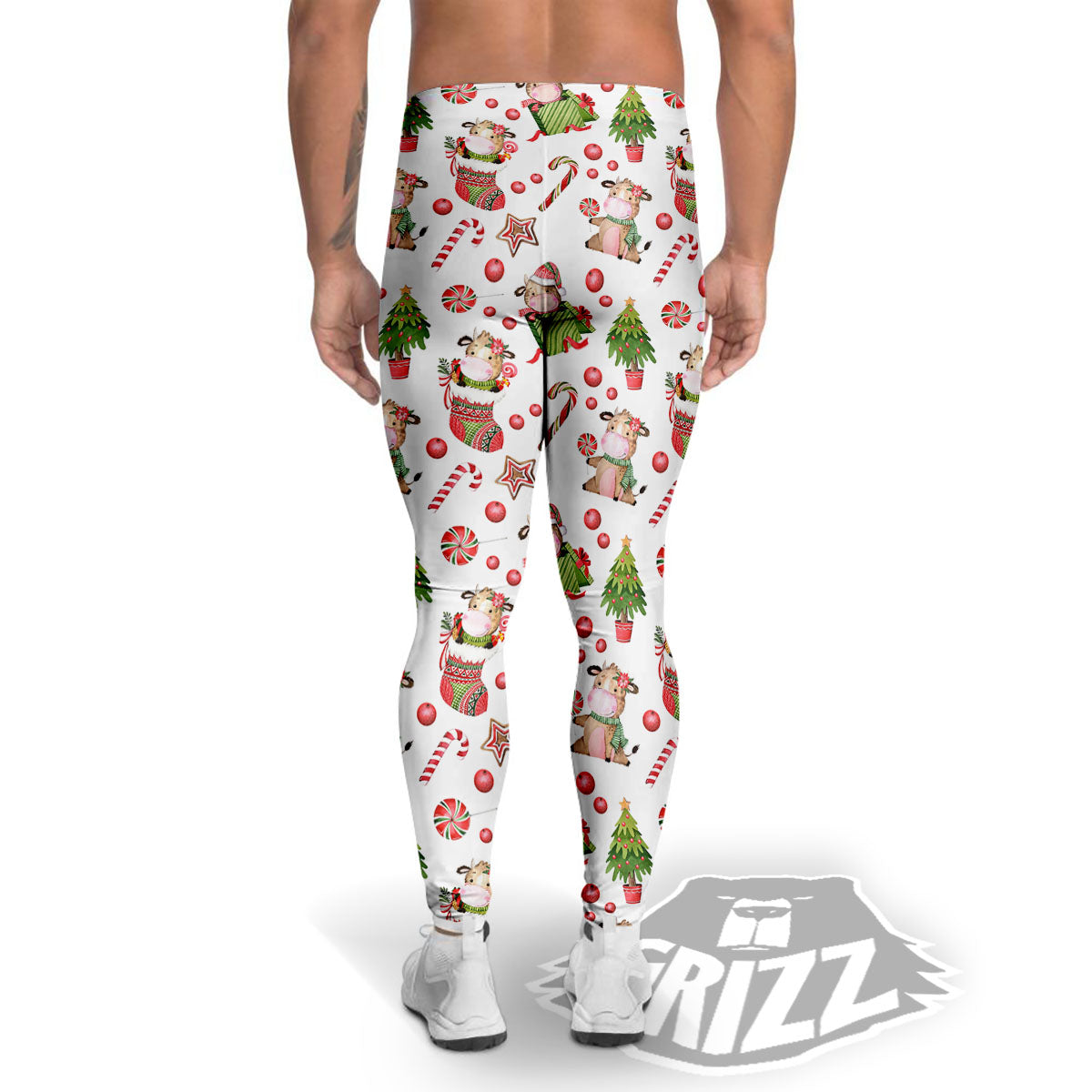 Cow Christmas Print Pattern Men's Leggings-grizzshop