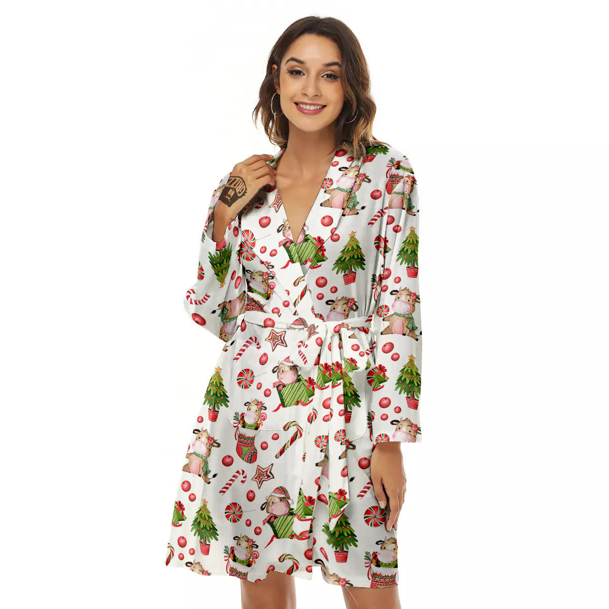 Cow Christmas Print Pattern Women's Robe-grizzshop