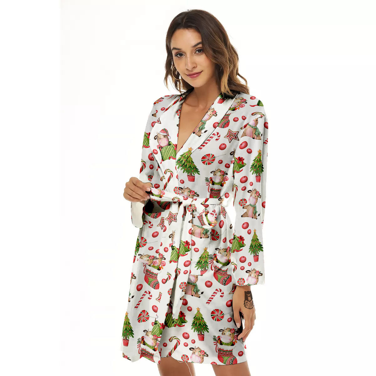 Cow Christmas Print Pattern Women's Robe-grizzshop