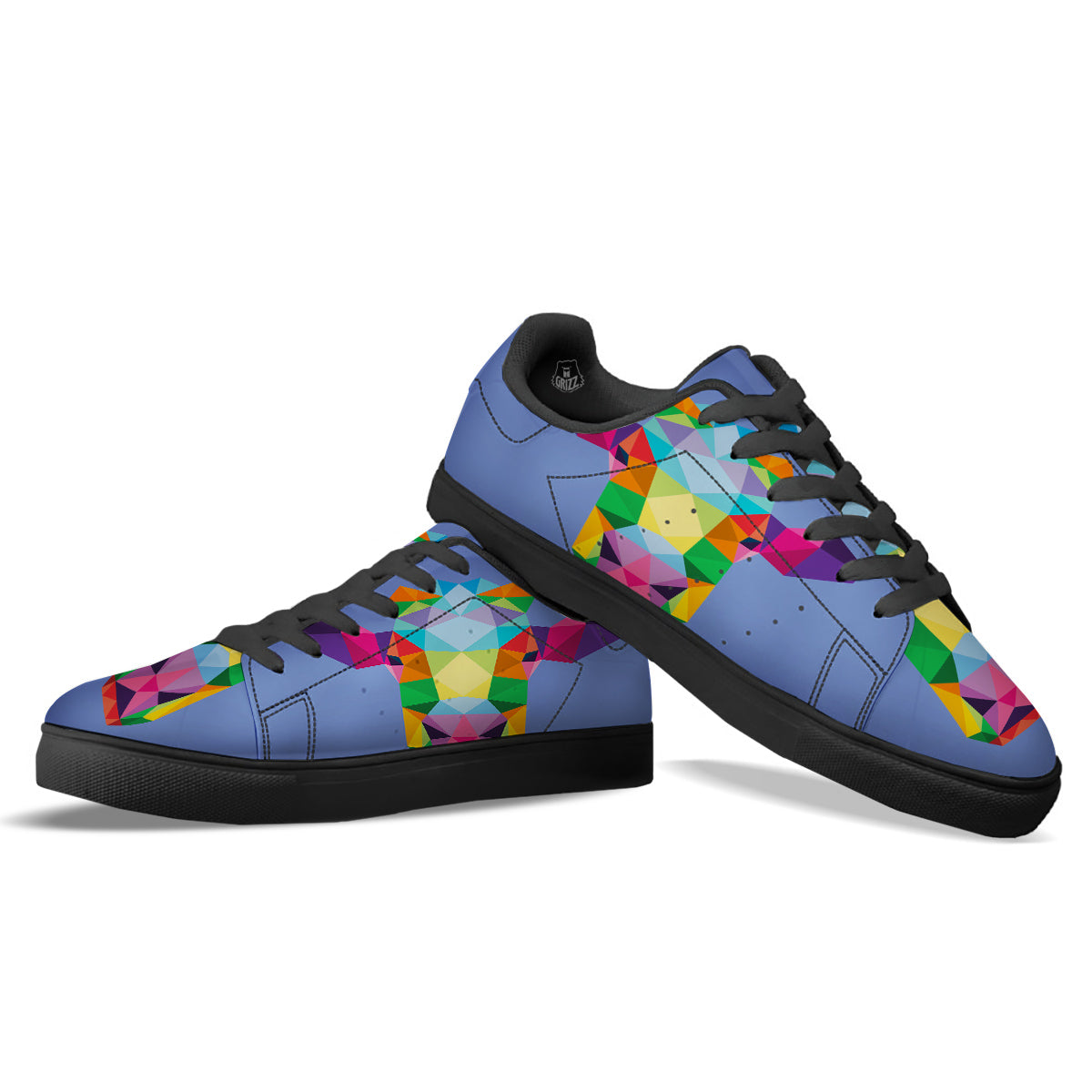 Cow Colorful Print Black Low Top Sneakers-grizzshop