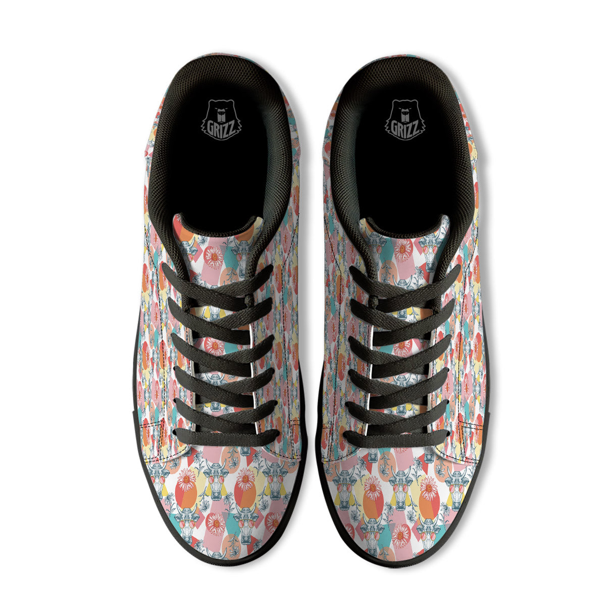 Cow Colorful Print Pattern Black Low Top Sneakers-grizzshop