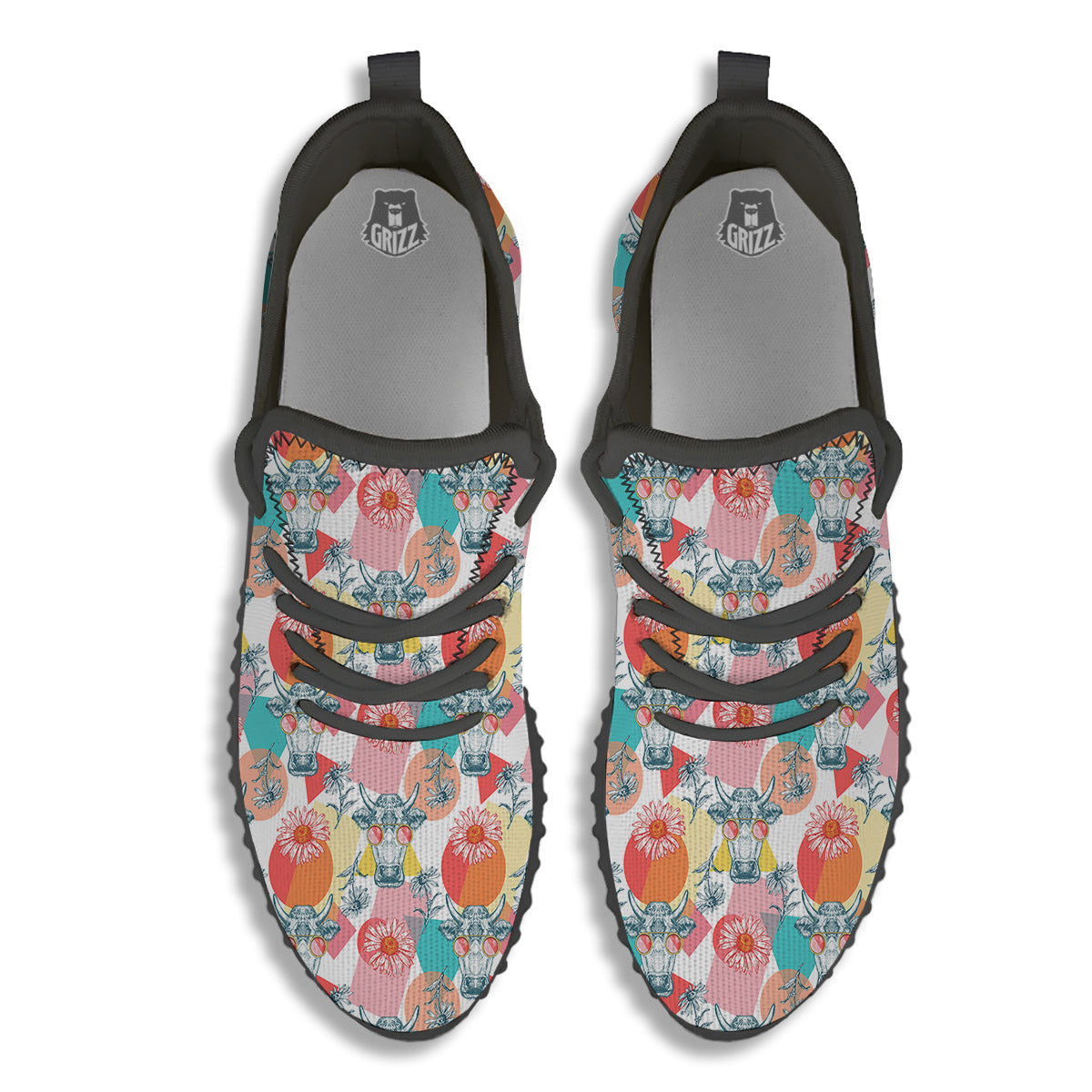 Cow Colorful Print Pattern Black Walking Shoes-grizzshop