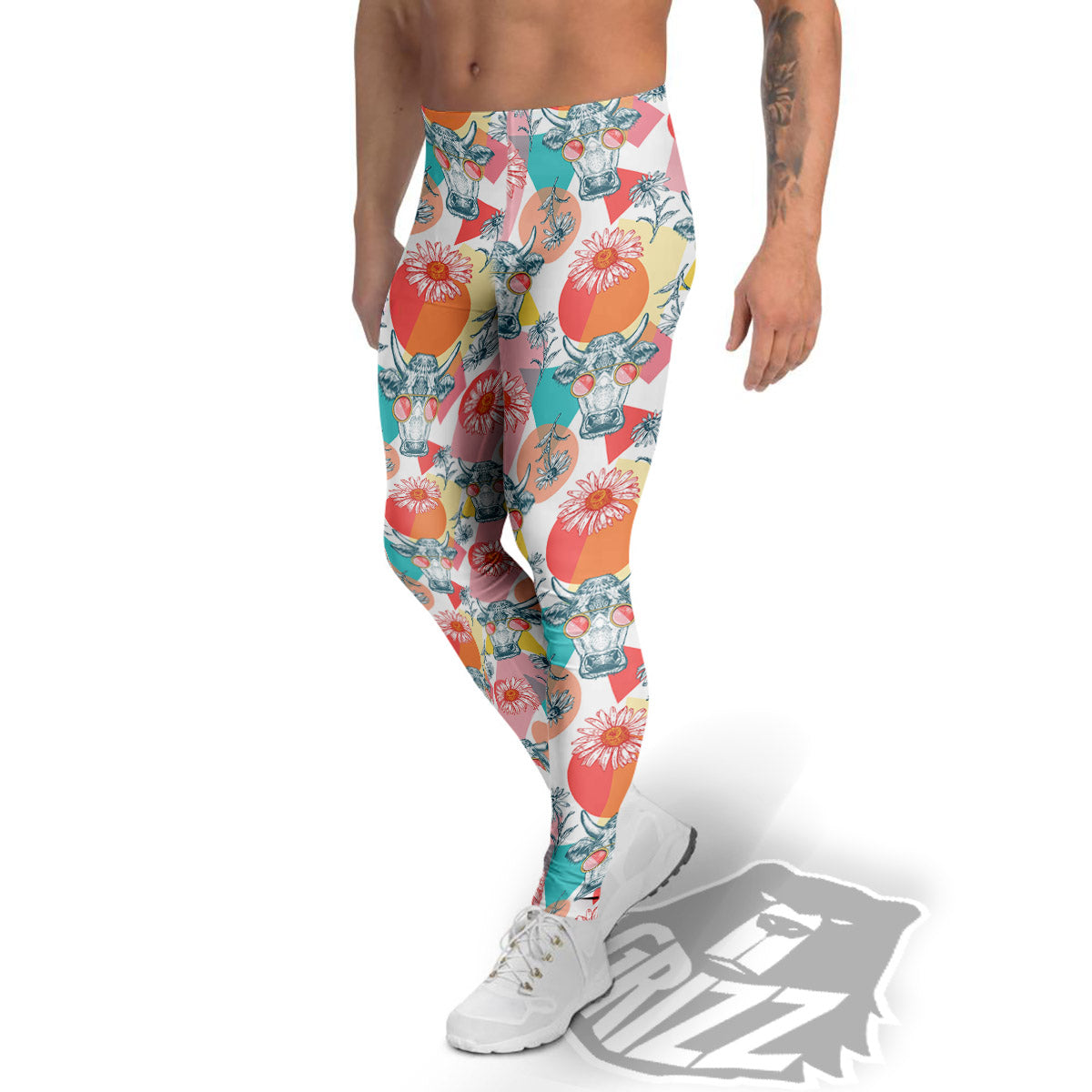 Cow Colorful Print Pattern Men's Leggings-grizzshop