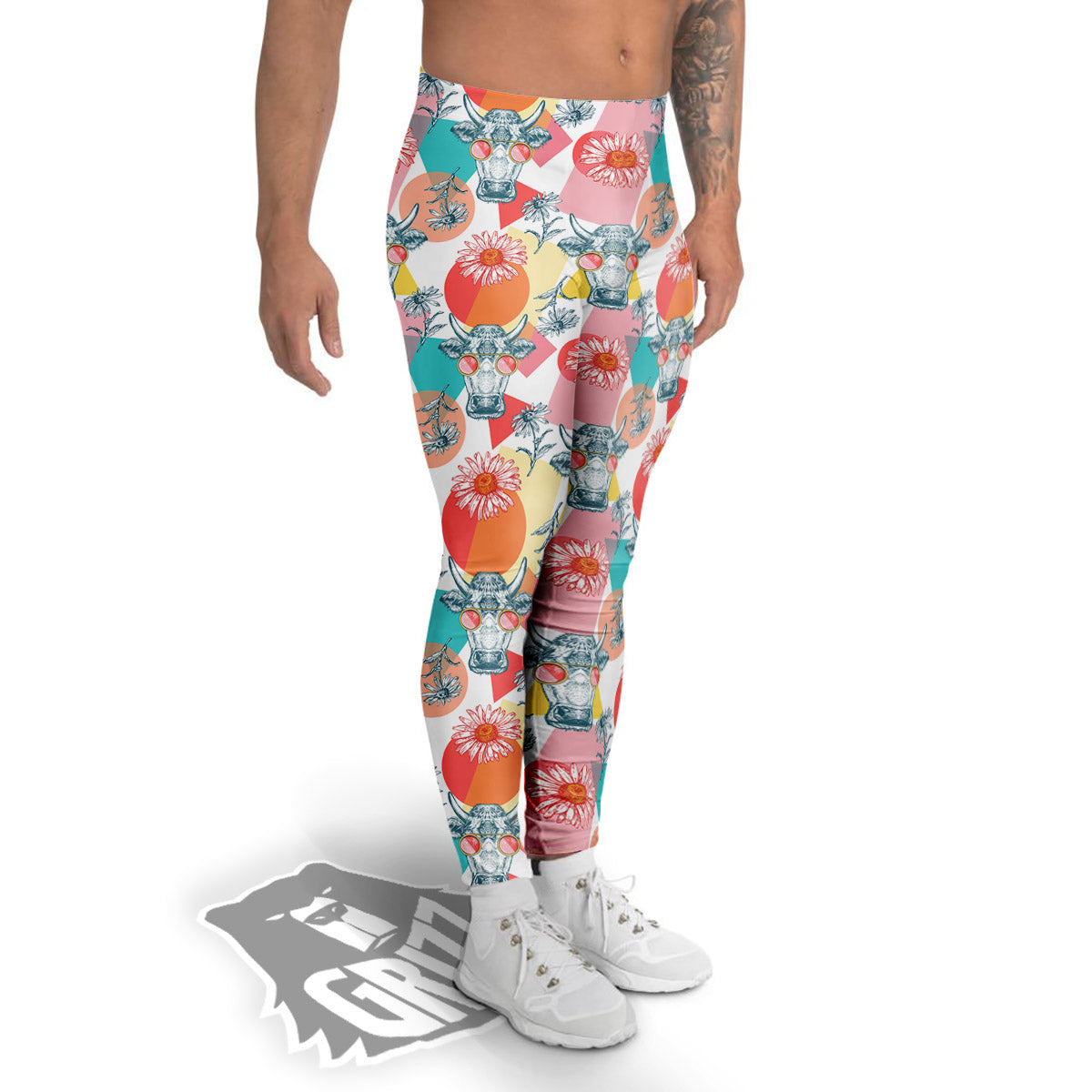Cow Colorful Print Pattern Men's Leggings-grizzshop