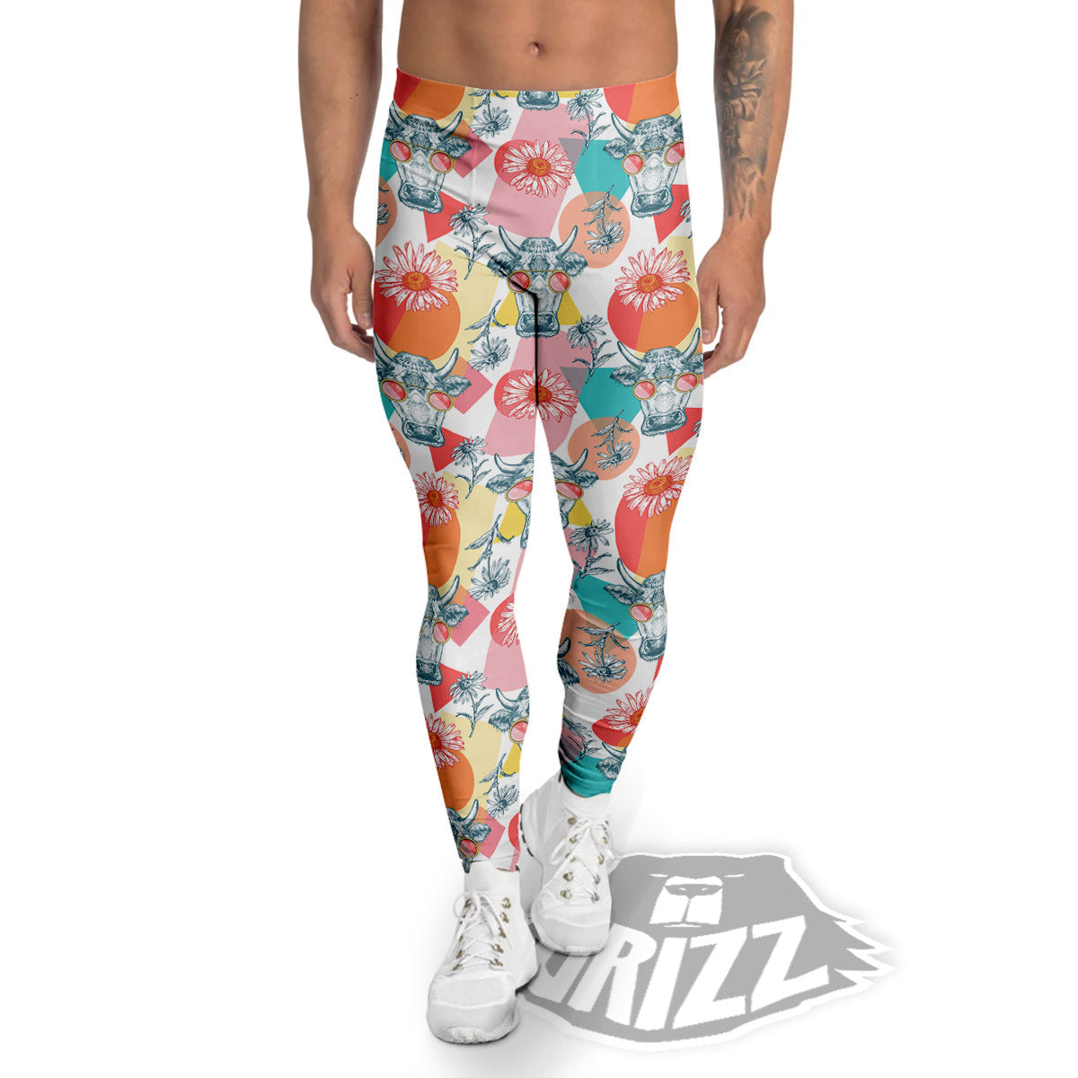 Cow Colorful Print Pattern Men's Leggings-grizzshop