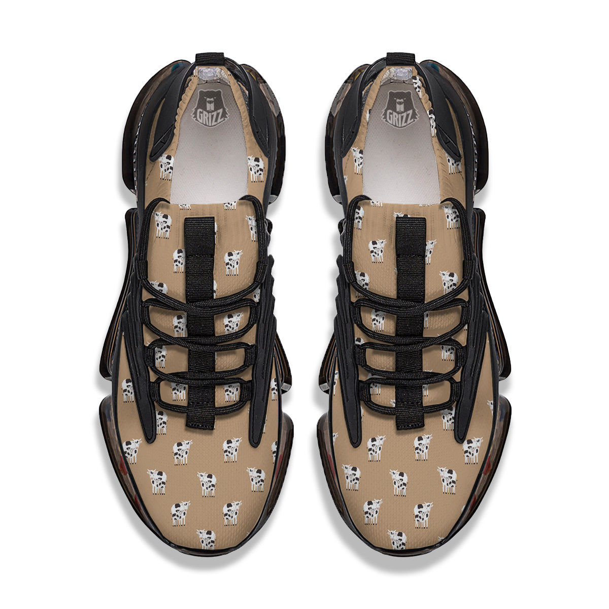 Cow Cute And Baby Cow Print Pattern Black Gym Shoes-grizzshop