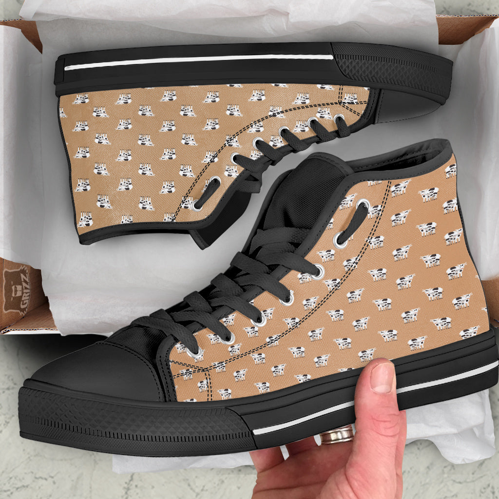 Cow Cute And Baby Cow Print Pattern Black High Top Shoes-grizzshop