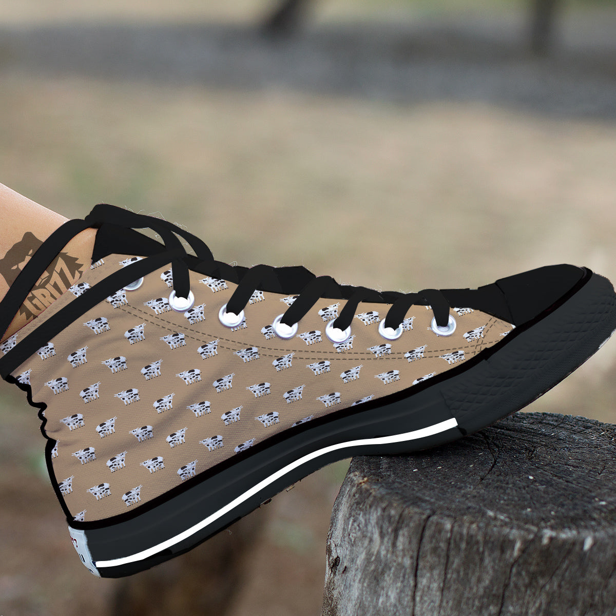 Cow Cute And Baby Cow Print Pattern Black High Top Shoes-grizzshop