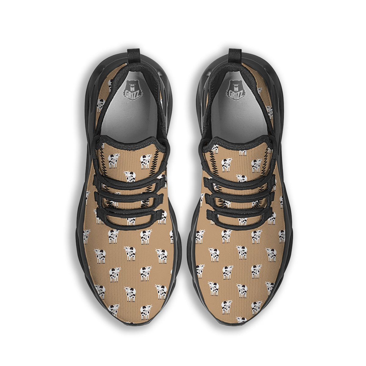 Cow Cute And Baby Cow Print Pattern Black Running Shoes-grizzshop