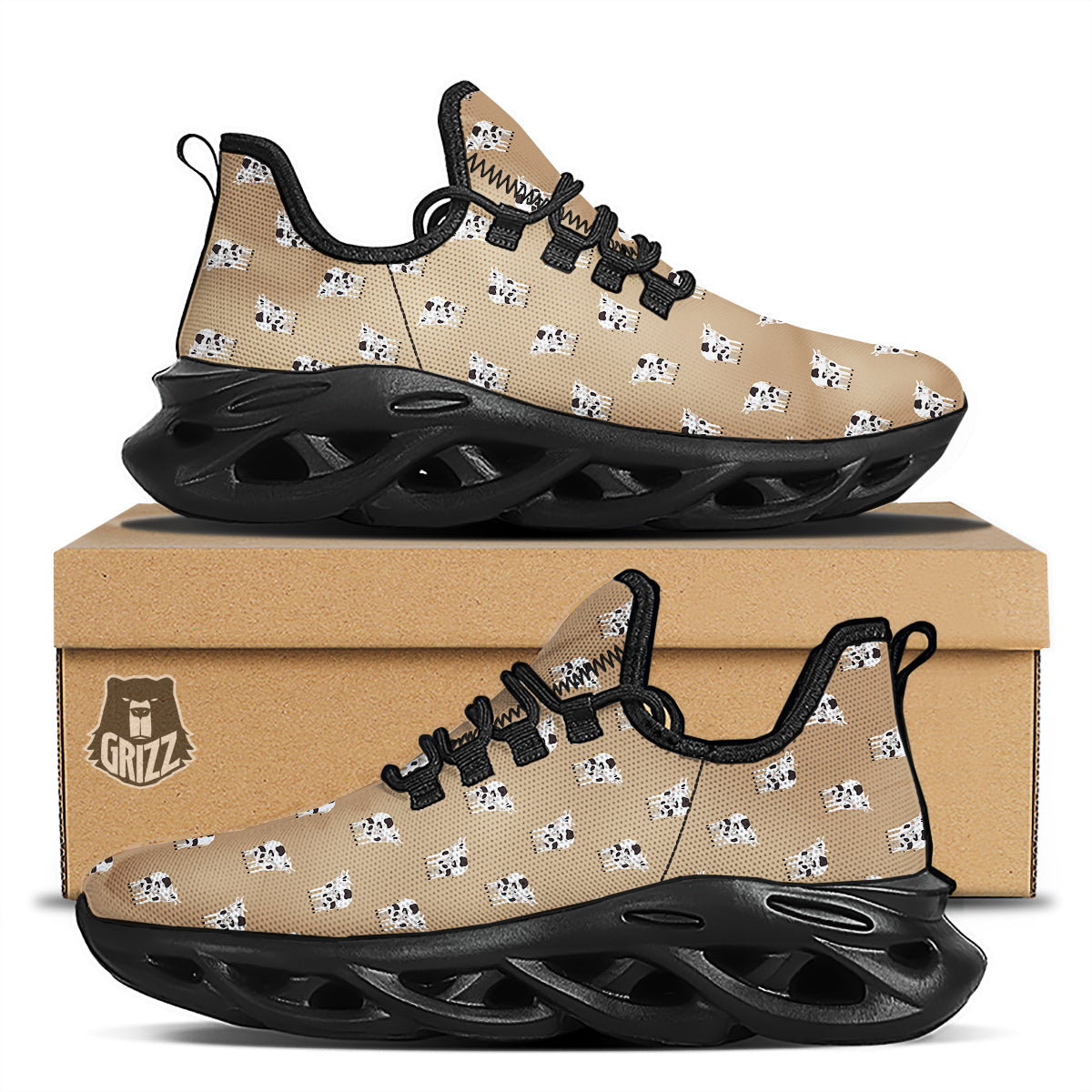 Cow Cute And Baby Cow Print Pattern Black Running Shoes-grizzshop