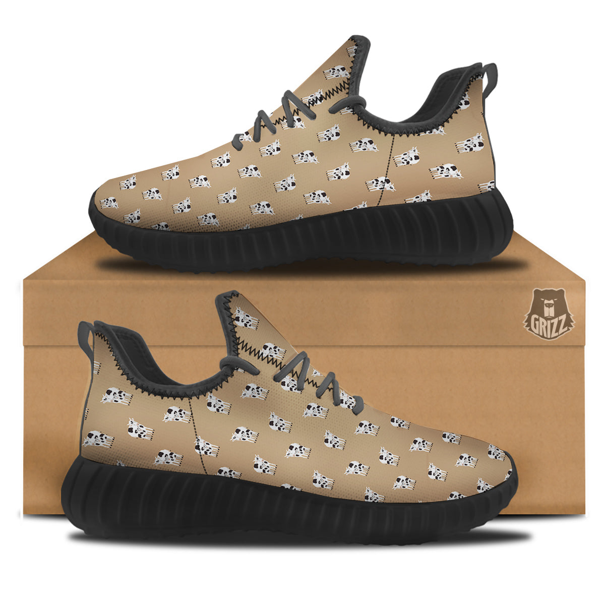 Cow Cute And Baby Cow Print Pattern Black Walking Shoes-grizzshop