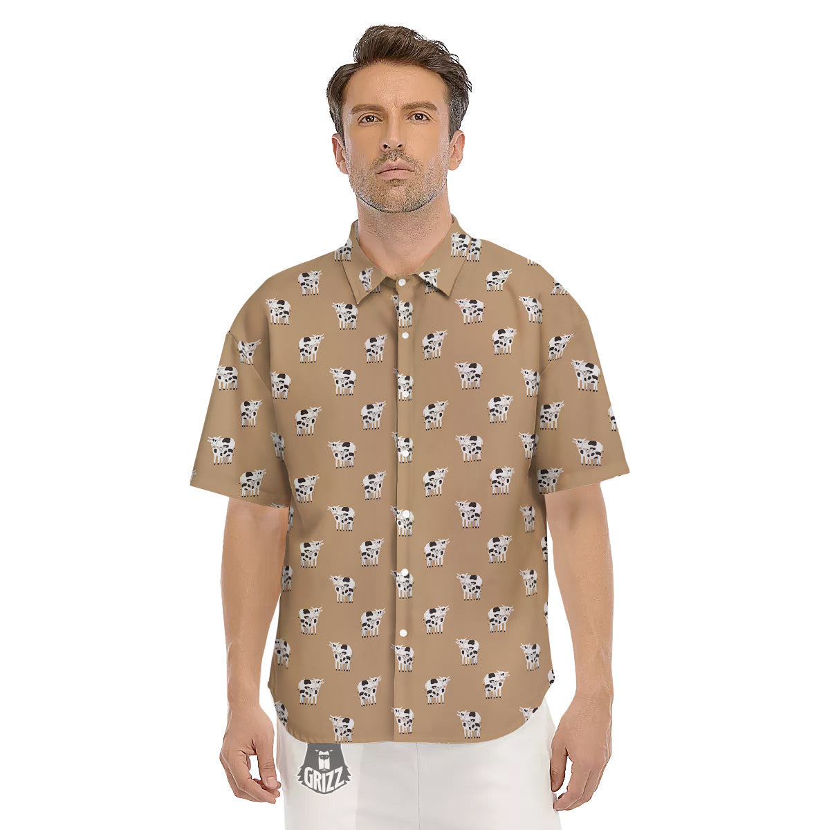 Cow Cute And Baby Cow Print Pattern Men's Short Sleeve Shirts-grizzshop