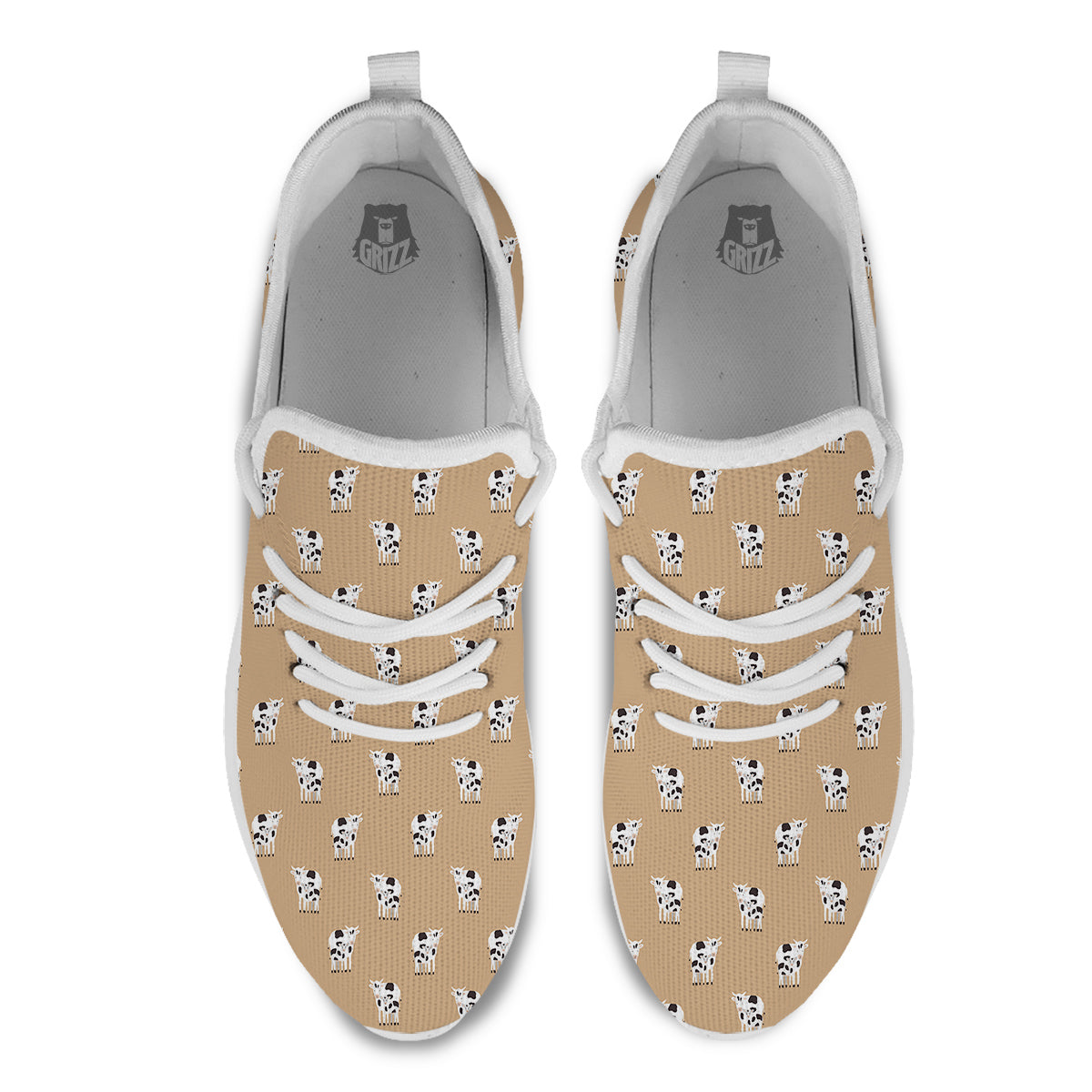 Cow Cute And Baby Cow Print Pattern White Athletic Shoes-grizzshop