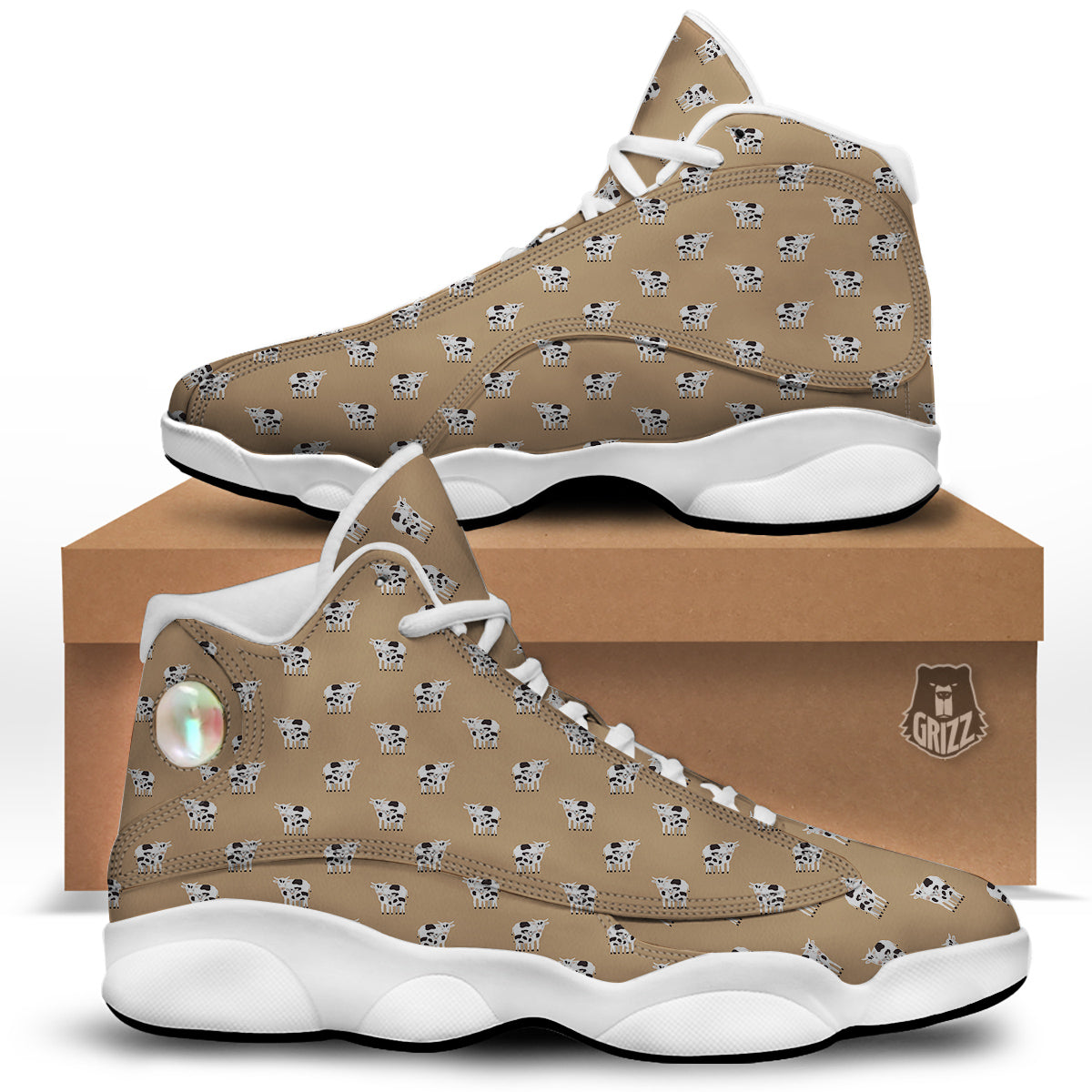 Cow Cute And Baby Cow Print Pattern White Basketball Shoes-grizzshop