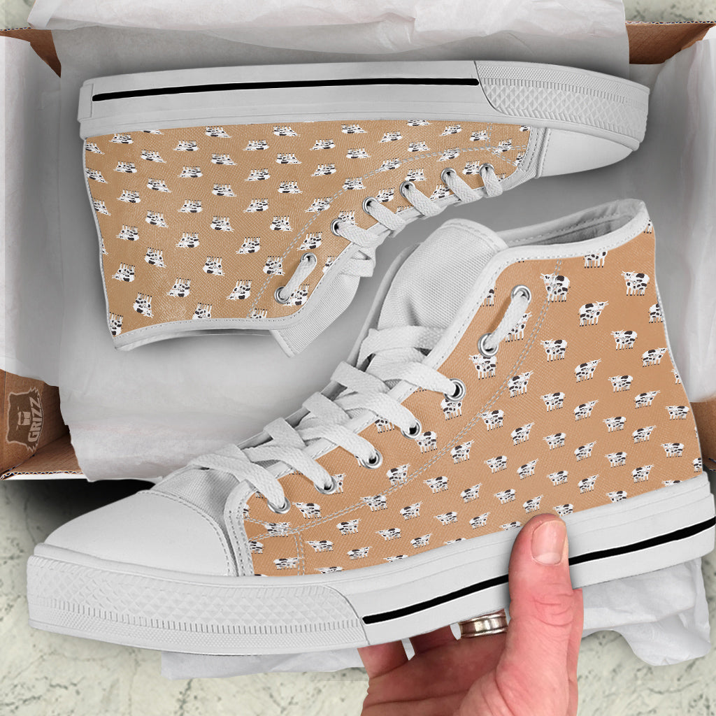 Cow Cute And Baby Cow Print Pattern White High Top Shoes-grizzshop