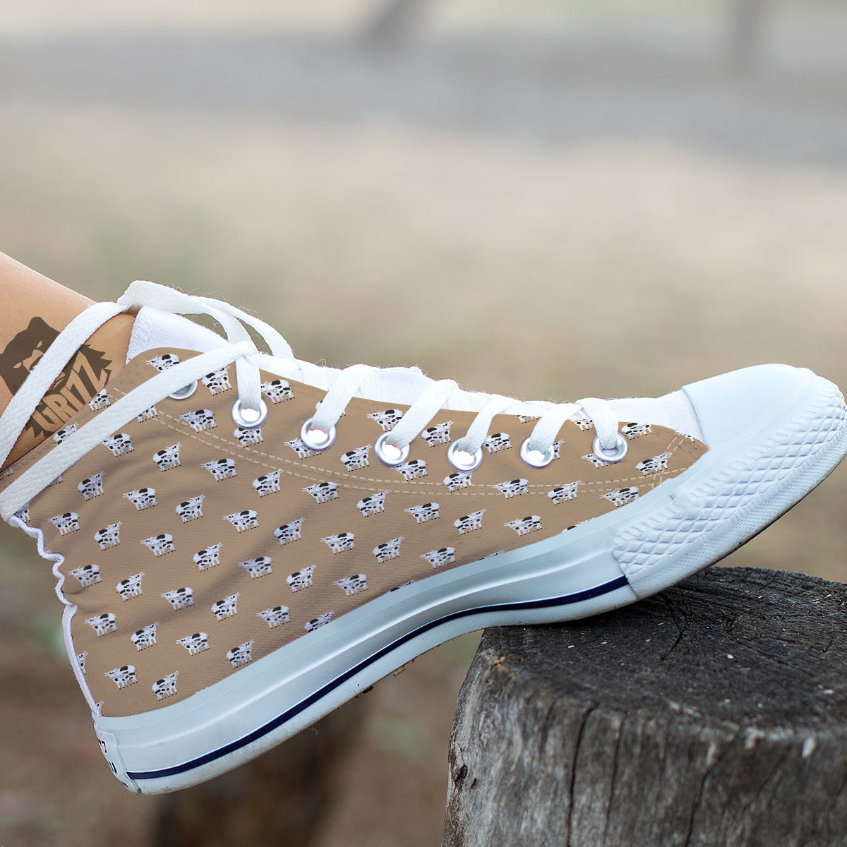 Cow Cute And Baby Cow Print Pattern White High Top Shoes-grizzshop