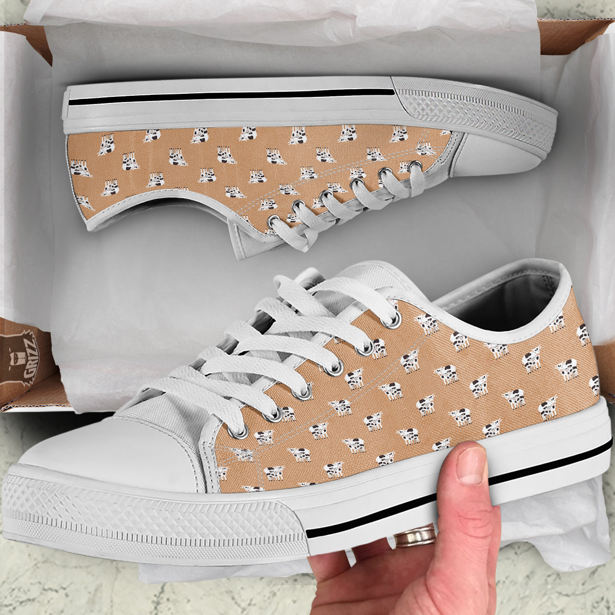 Cow Cute And Baby Cow Print Pattern White Low Top Shoes-grizzshop