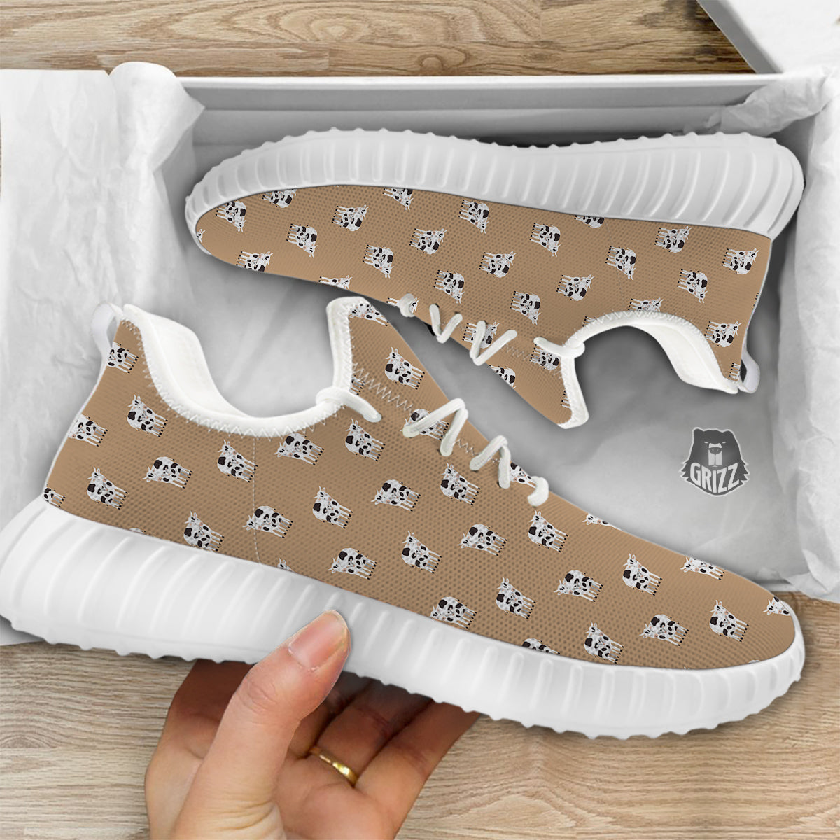 Cow Cute And Baby Cow Print Pattern White Walking Shoes-grizzshop