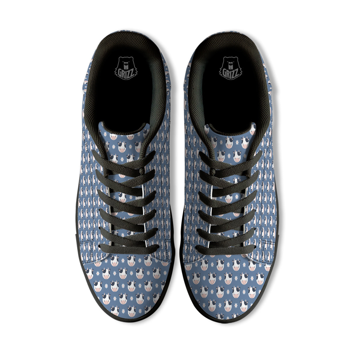 Cow Cute And Daisy Flower Print Pattern Black Low Top Sneakers-grizzshop