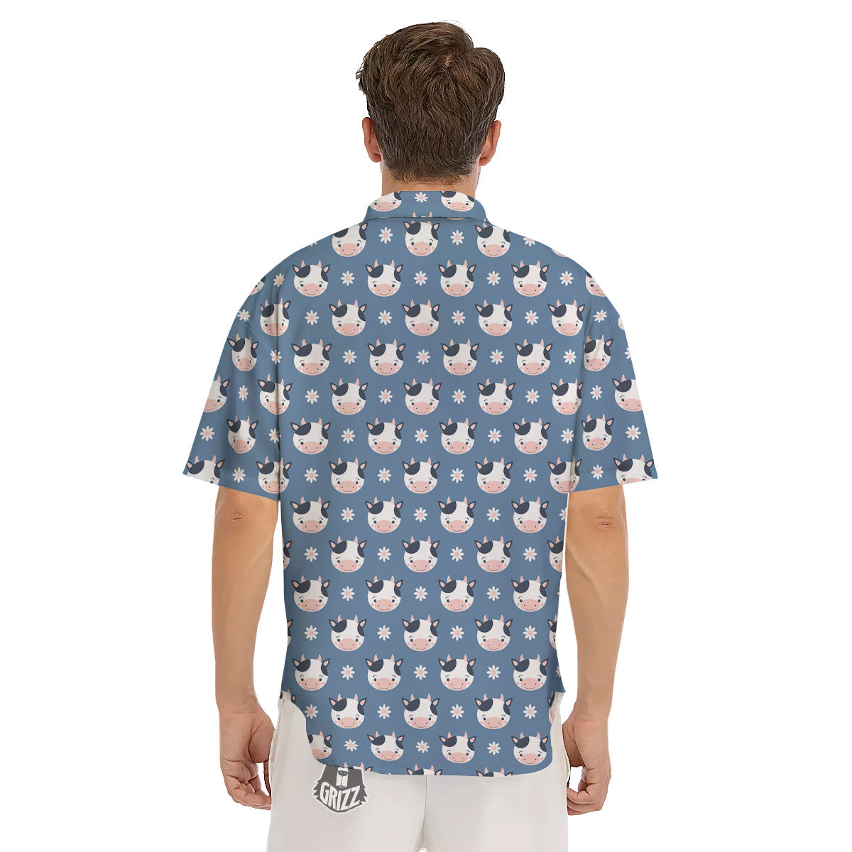 Cow Cute And Daisy Flower Print Pattern Men's Short Sleeve Shirts-grizzshop