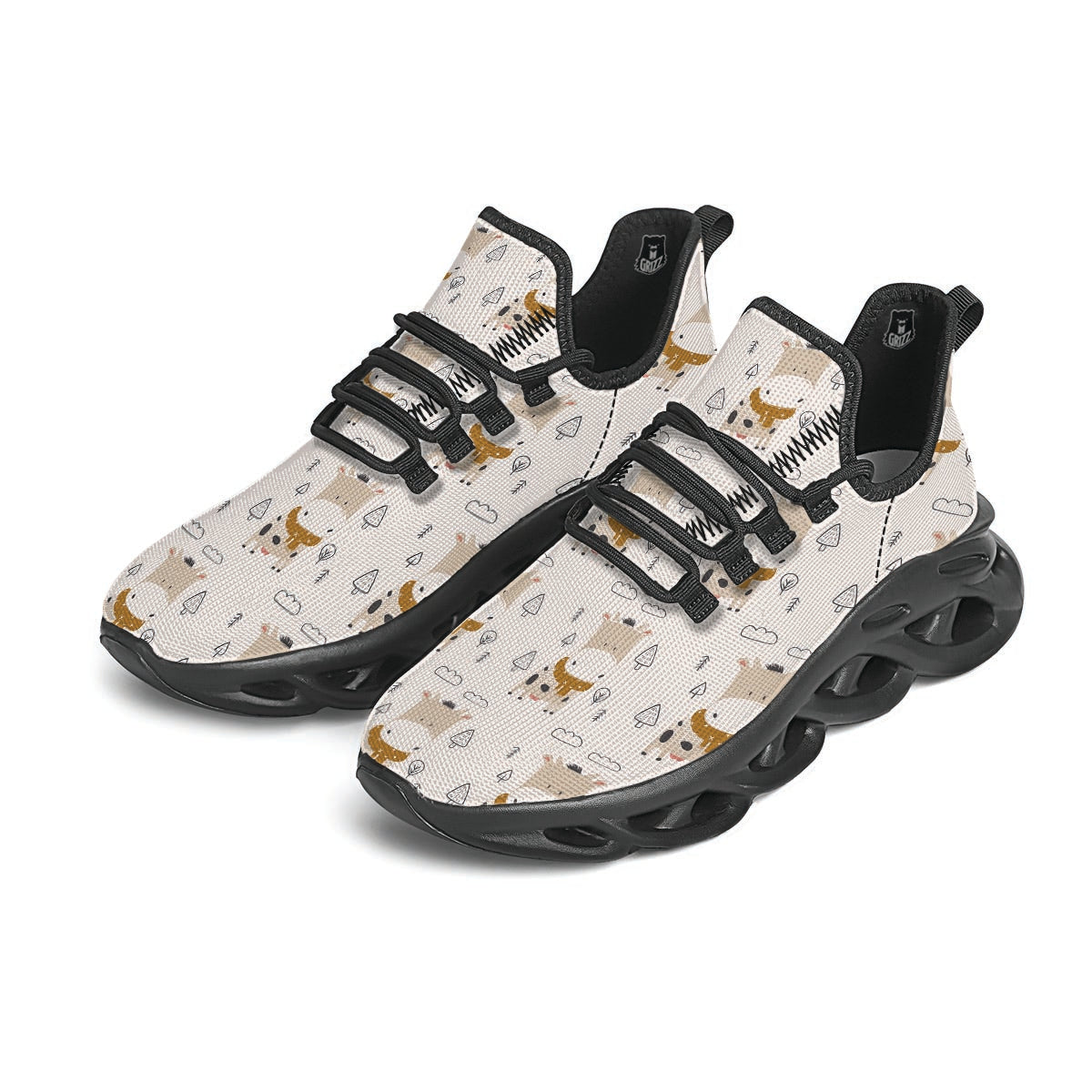 Cow Cute Print Black Running Shoes-grizzshop