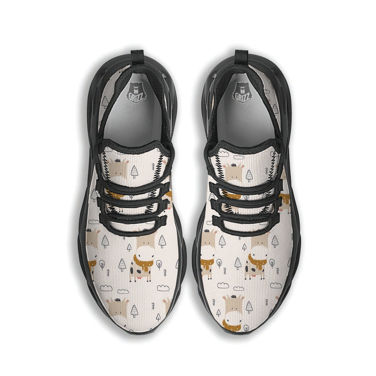 Cow Cute Print Black Running Shoes-grizzshop