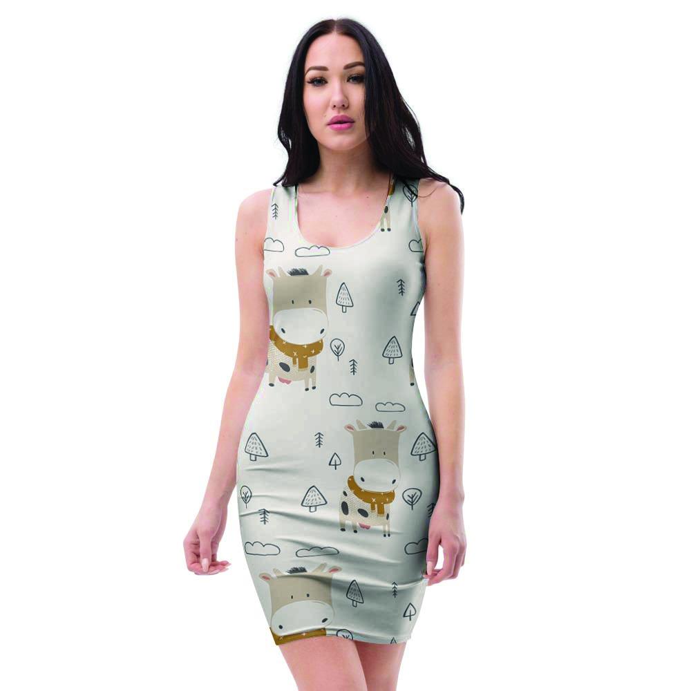 Cow Cute Print Bodycon Dress-grizzshop