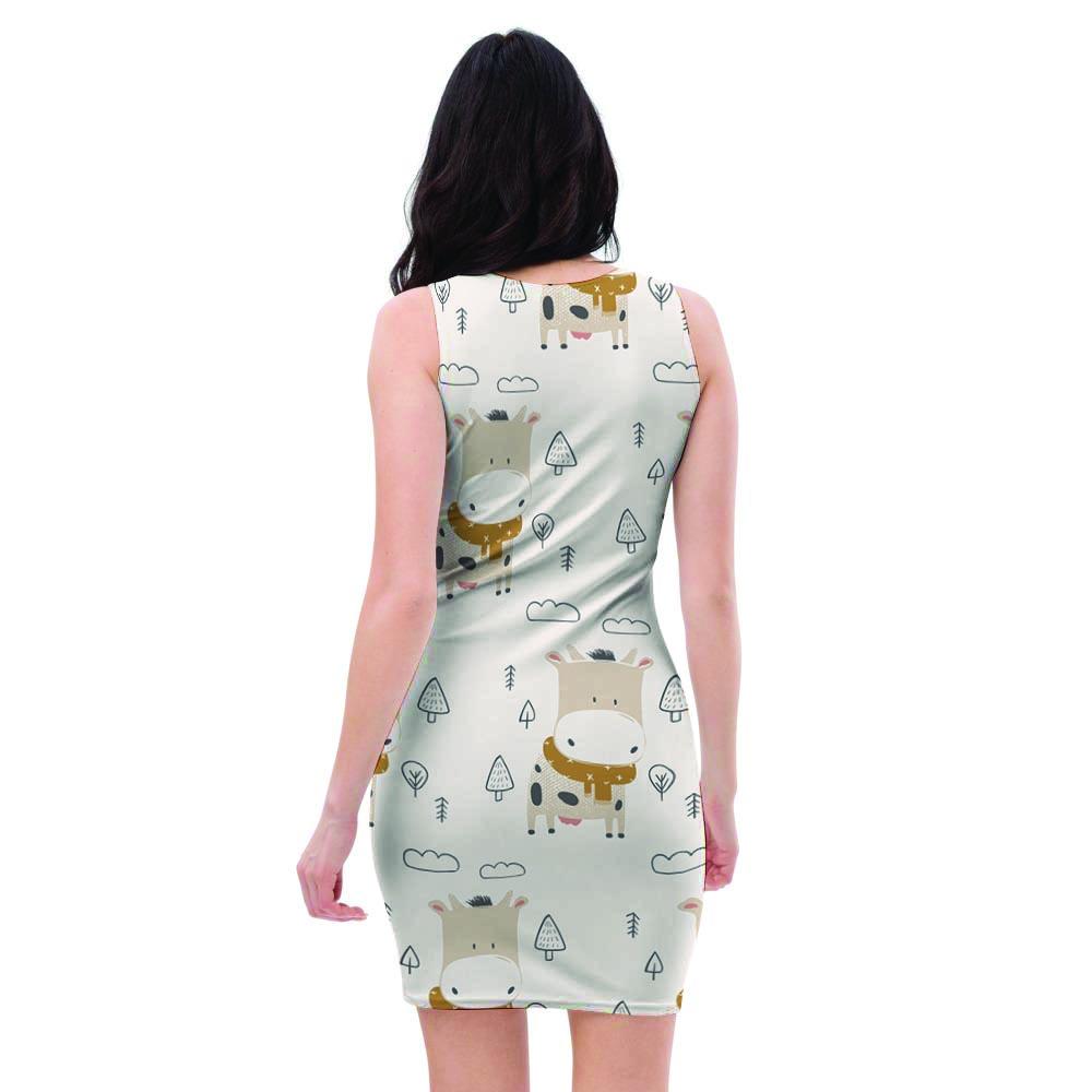 Cow Cute Print Bodycon Dress-grizzshop