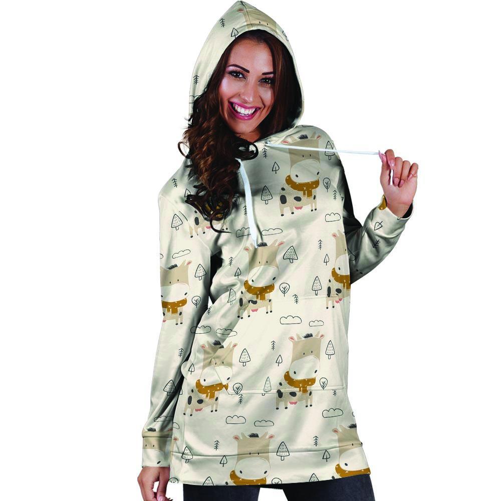 Cow Cute Print Hoodie Dress-grizzshop