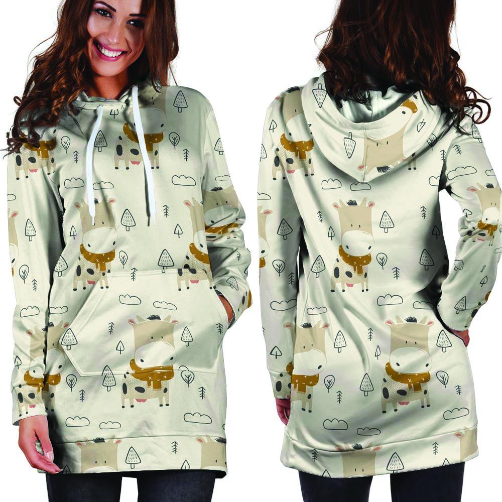 Cow Cute Print Hoodie Dress-grizzshop