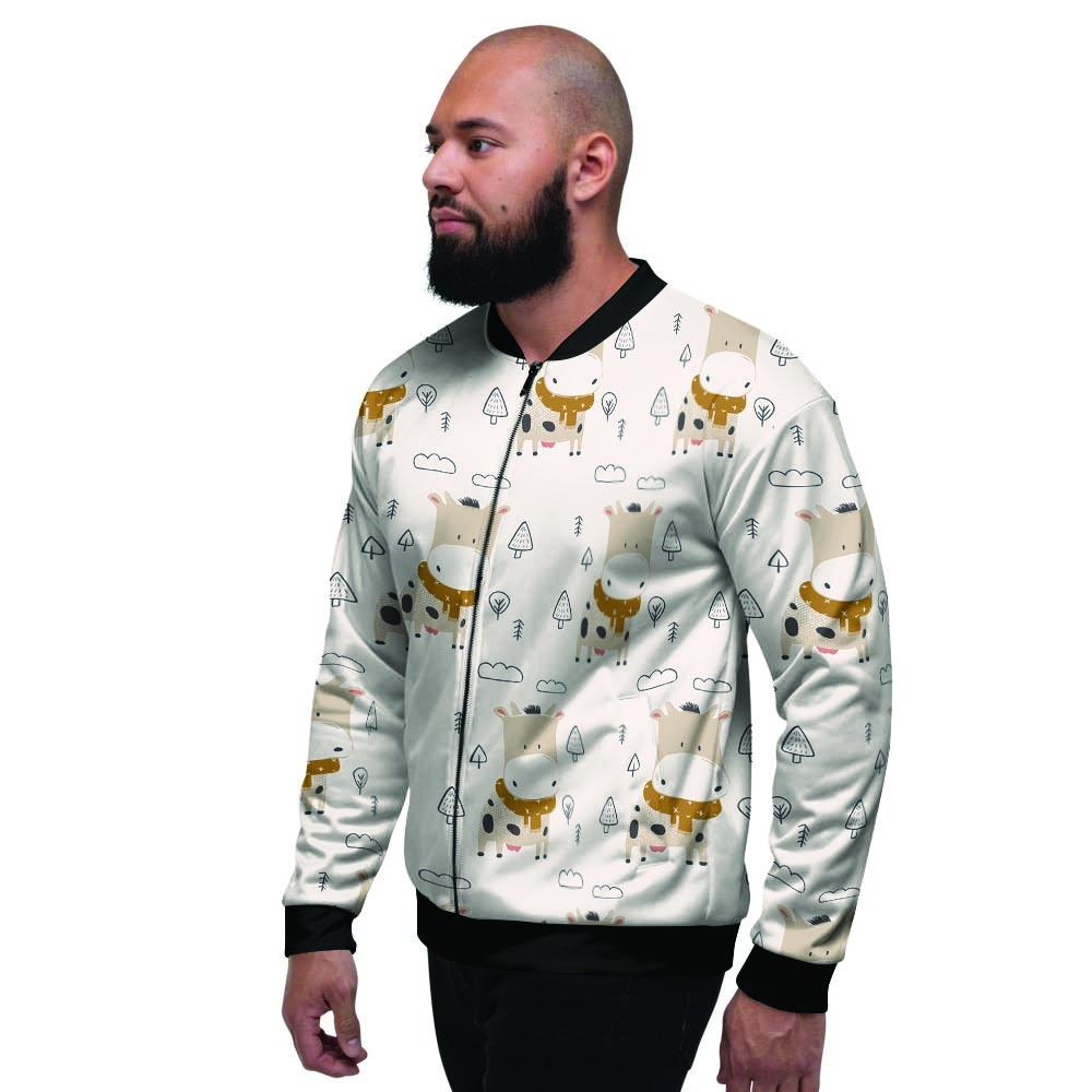 Cow Cute Print Men's Bomber Jacket-grizzshop