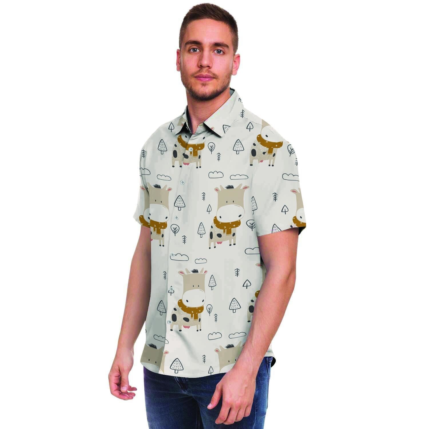 Cow Cute Print Men's Short Sleeve Shirt-grizzshop