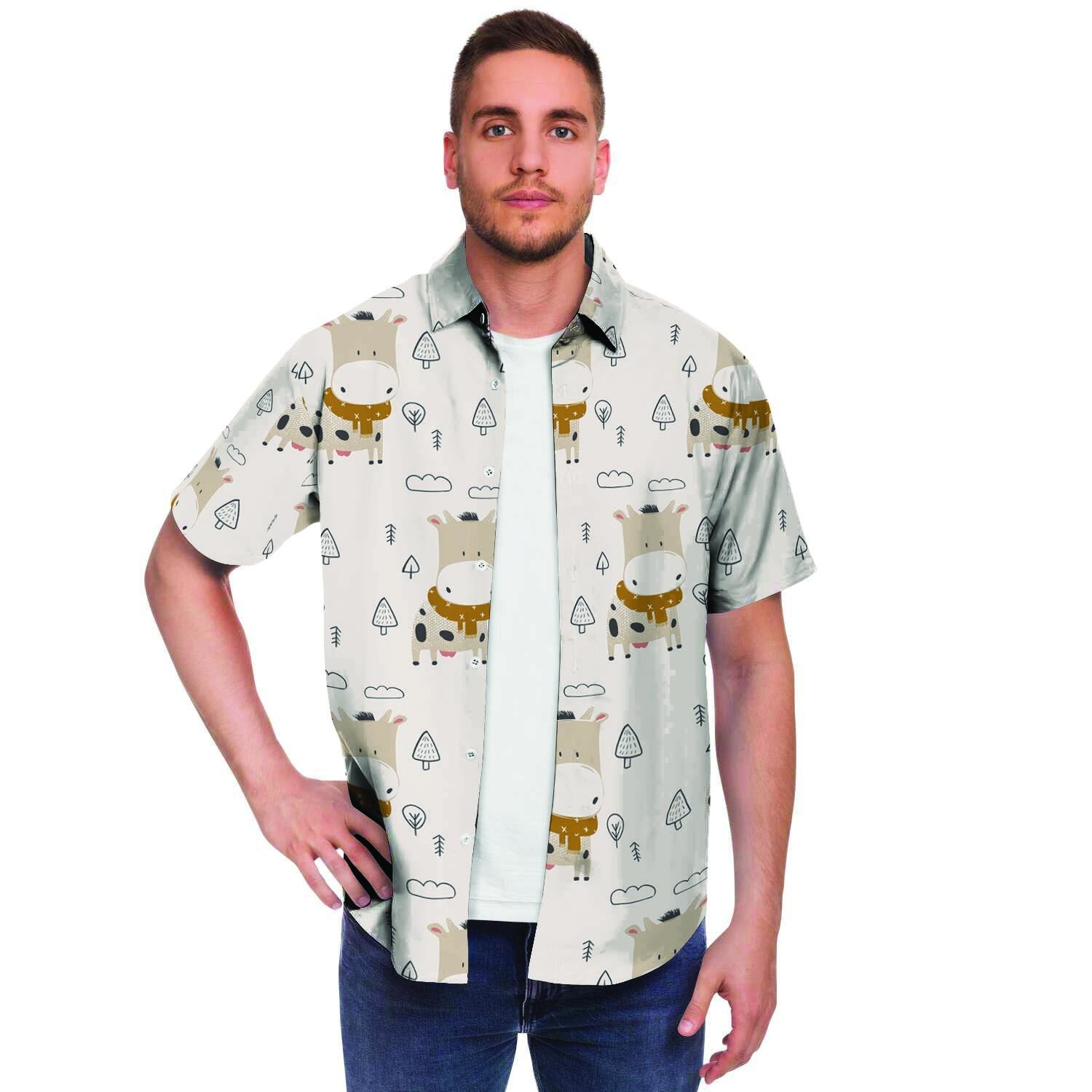 Cow Cute Print Men's Short Sleeve Shirt-grizzshop