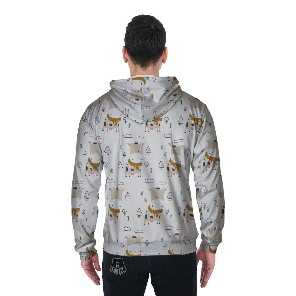 Cow Cute Print Men's Zip Up Hoodie-grizzshop