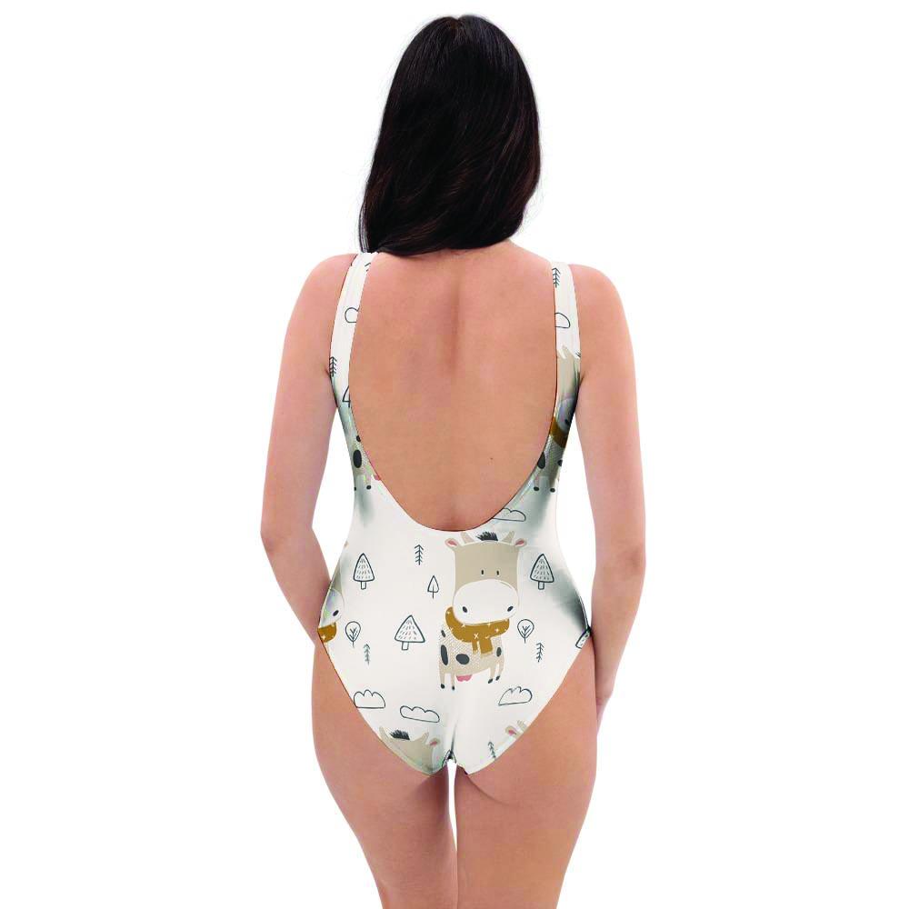 Cow Cute Print One Piece Swimsuite-grizzshop