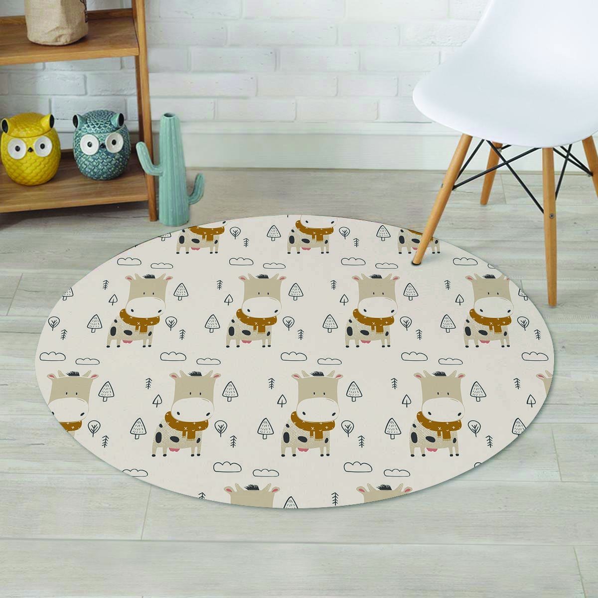 Cow Cute Print Round Rug-grizzshop