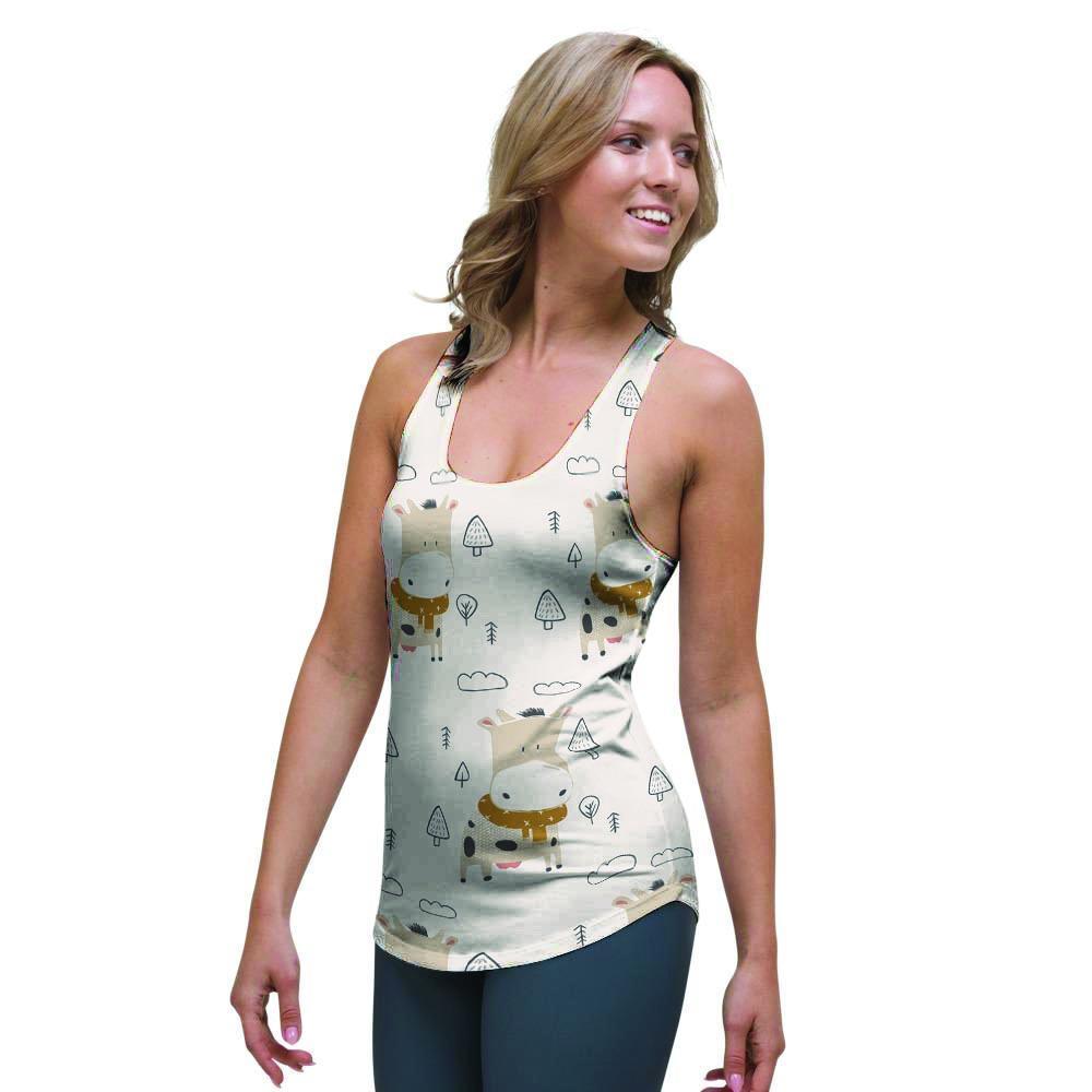 Cow Cute Print Women's Racerback Tank Top-grizzshop