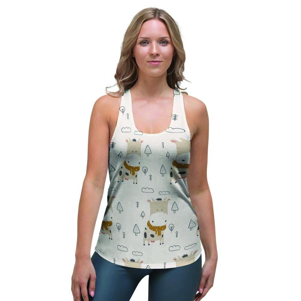 Cow Cute Print Women's Racerback Tank Top-grizzshop