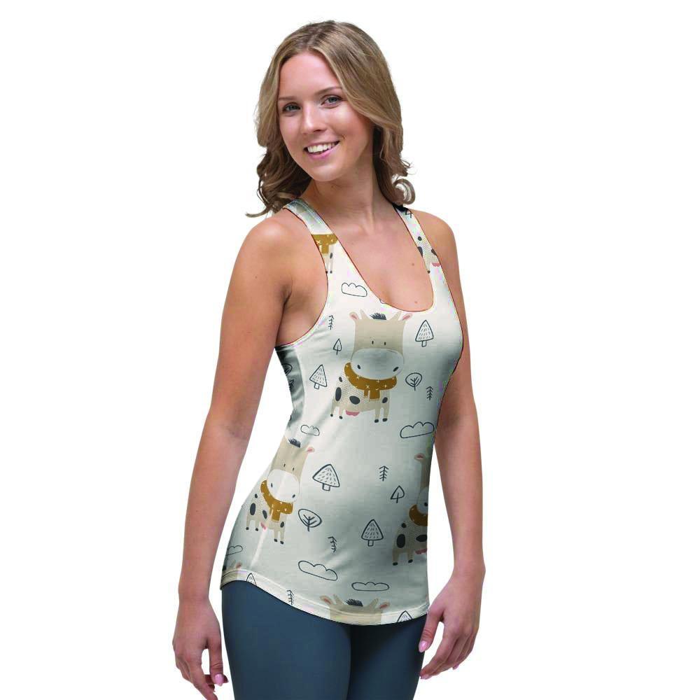 Cow Cute Print Women's Racerback Tank Top-grizzshop
