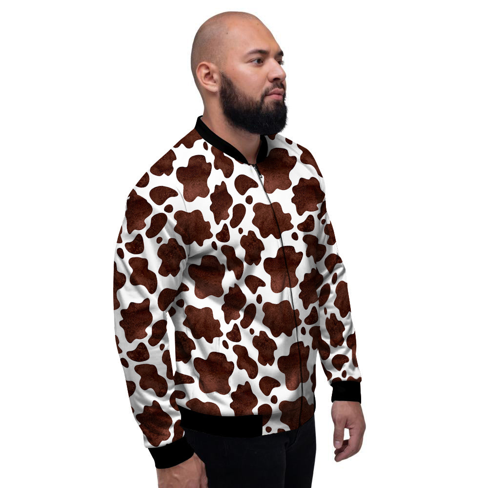 Cow Dark Brown Print Men's Bomber Jacket-grizzshop