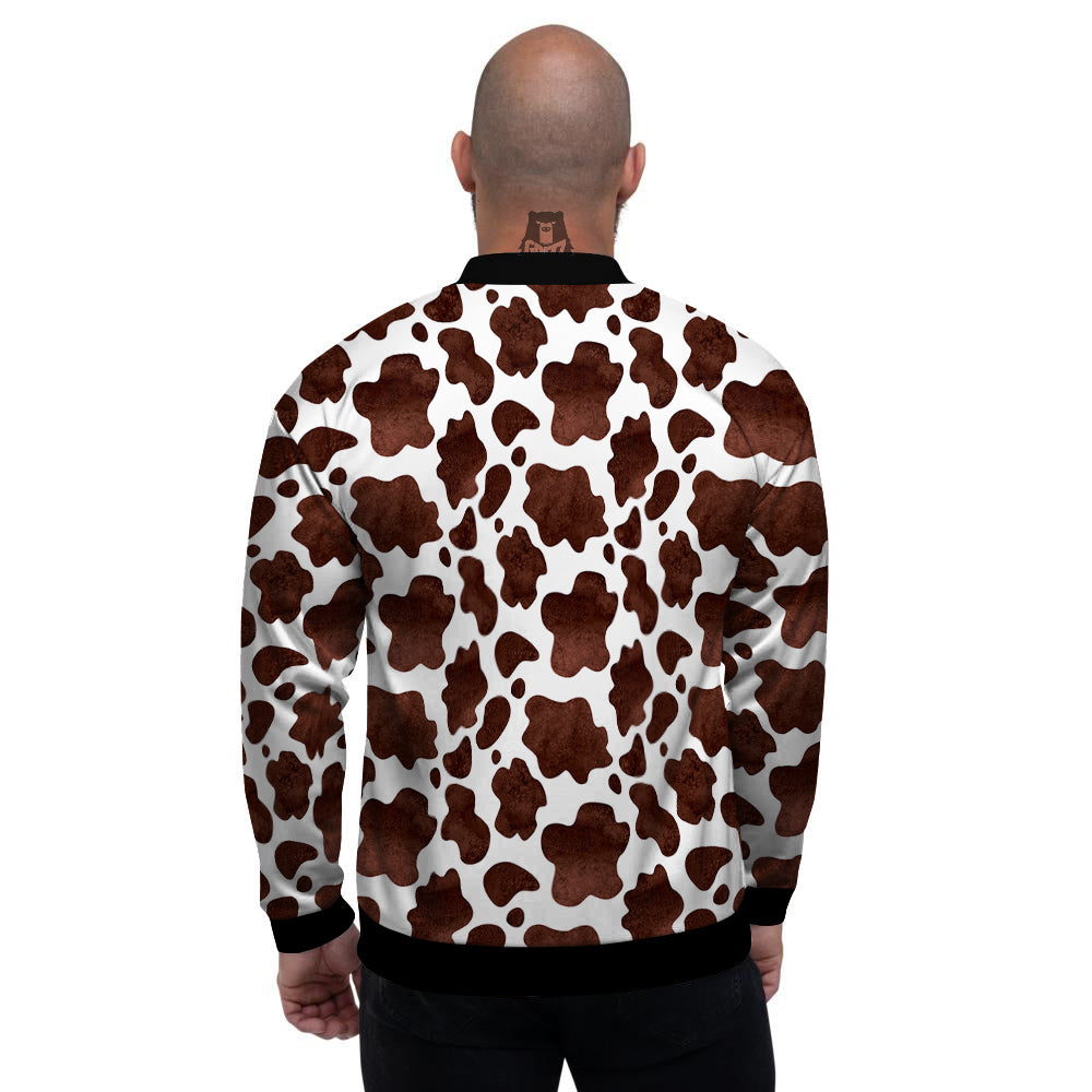Cow Dark Brown Print Men's Bomber Jacket-grizzshop