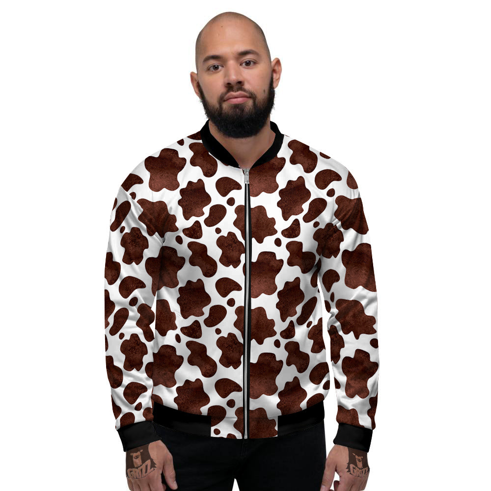 Cow Dark Brown Print Men's Bomber Jacket-grizzshop