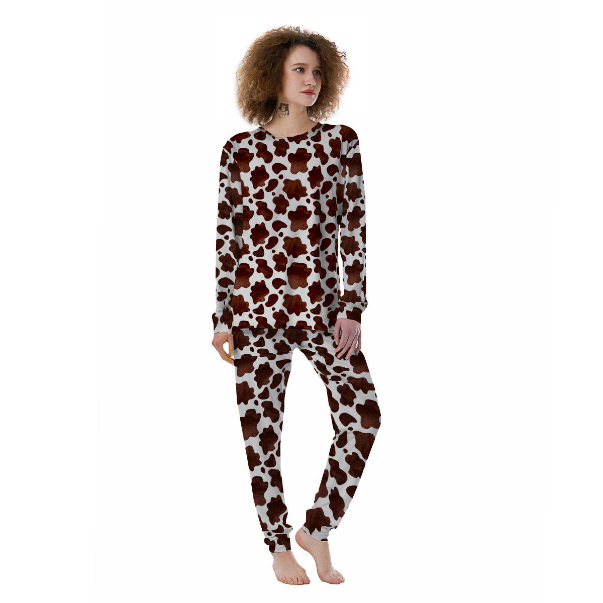 Cow Dark Brown Print Women's Pajamas-grizzshop