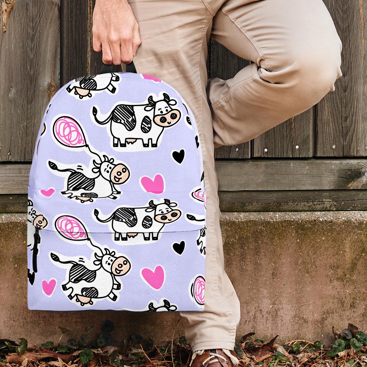 Cow Doodle Print Backpack-grizzshop