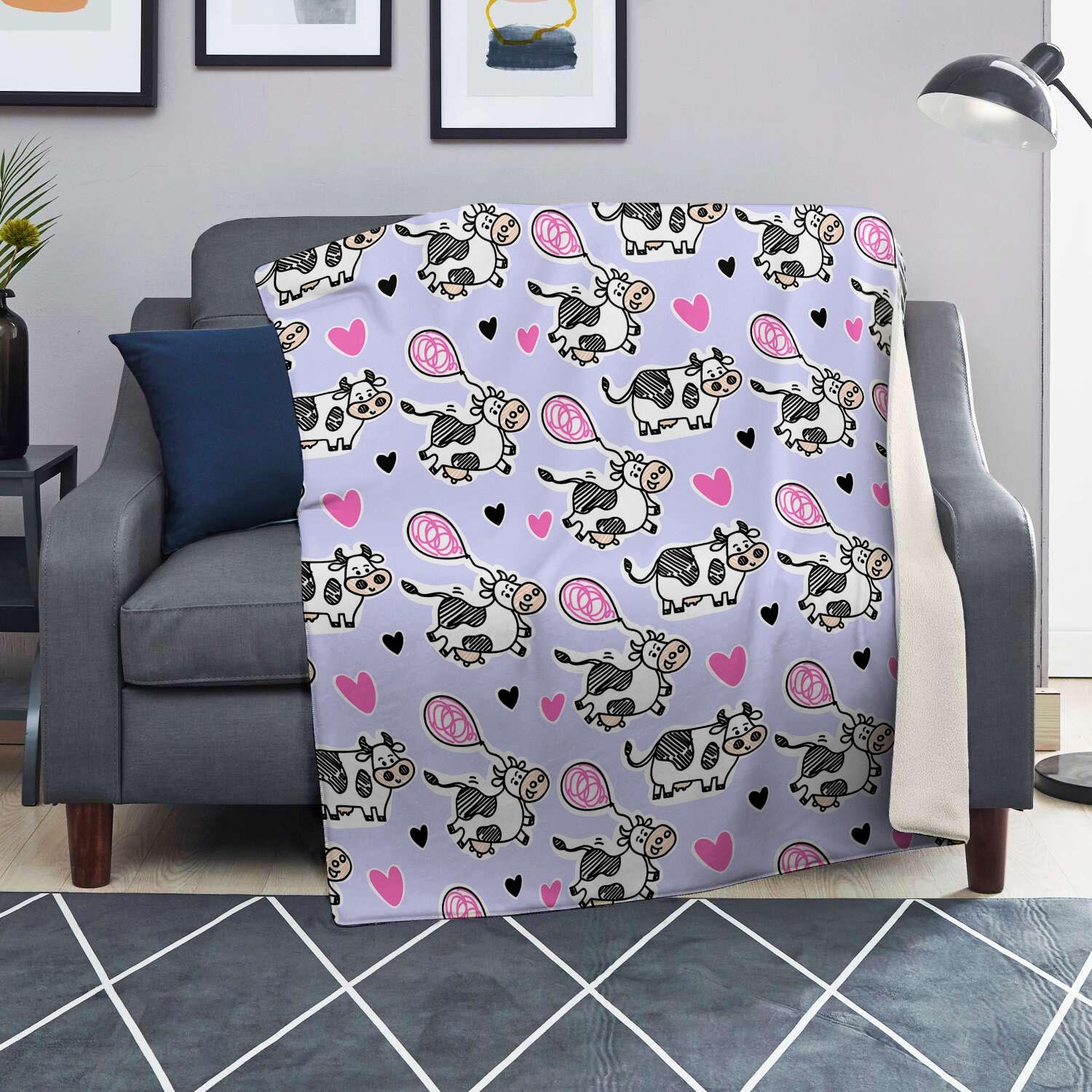 Cow Doodle Print Blanket-grizzshop