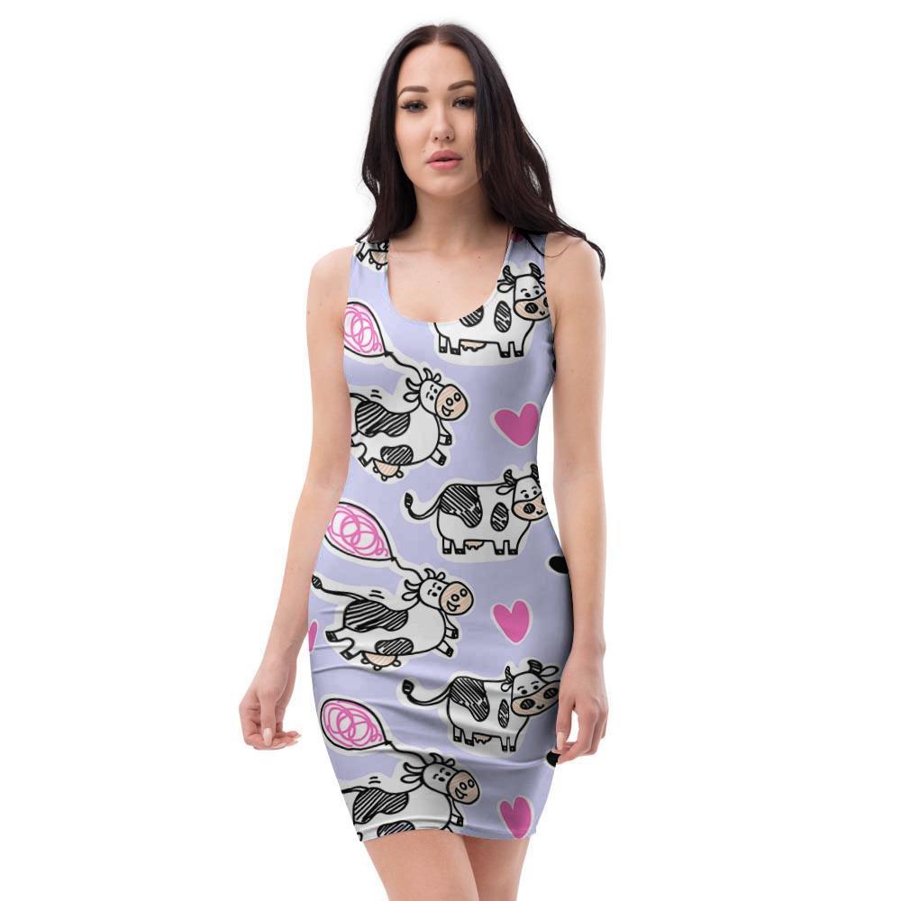 Cow Doodle Print Bodycon Dress-grizzshop