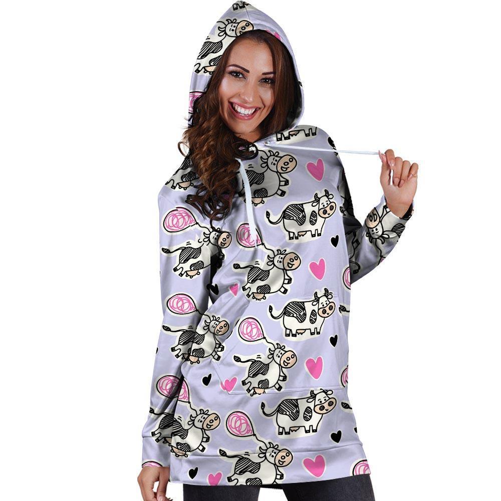 Cow Doodle Print Hoodie Dress-grizzshop