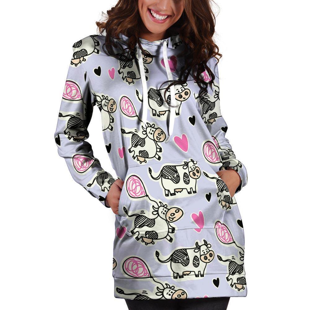 Cow Doodle Print Hoodie Dress-grizzshop