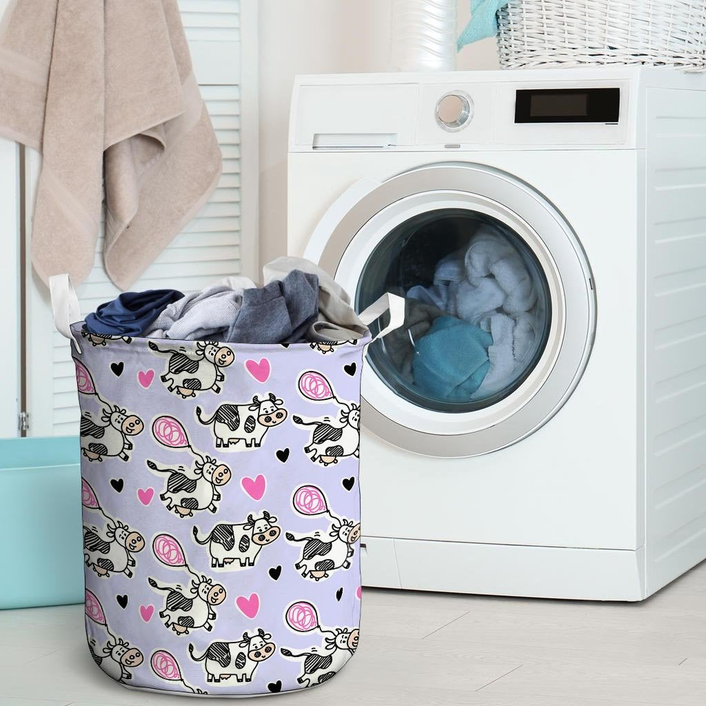 Cow Doodle Print Laundry Basket-grizzshop