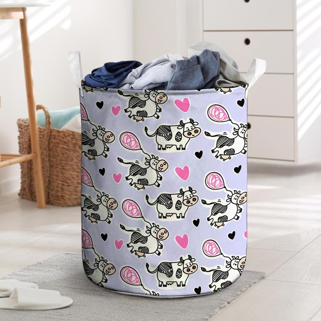 Cow Doodle Print Laundry Basket-grizzshop